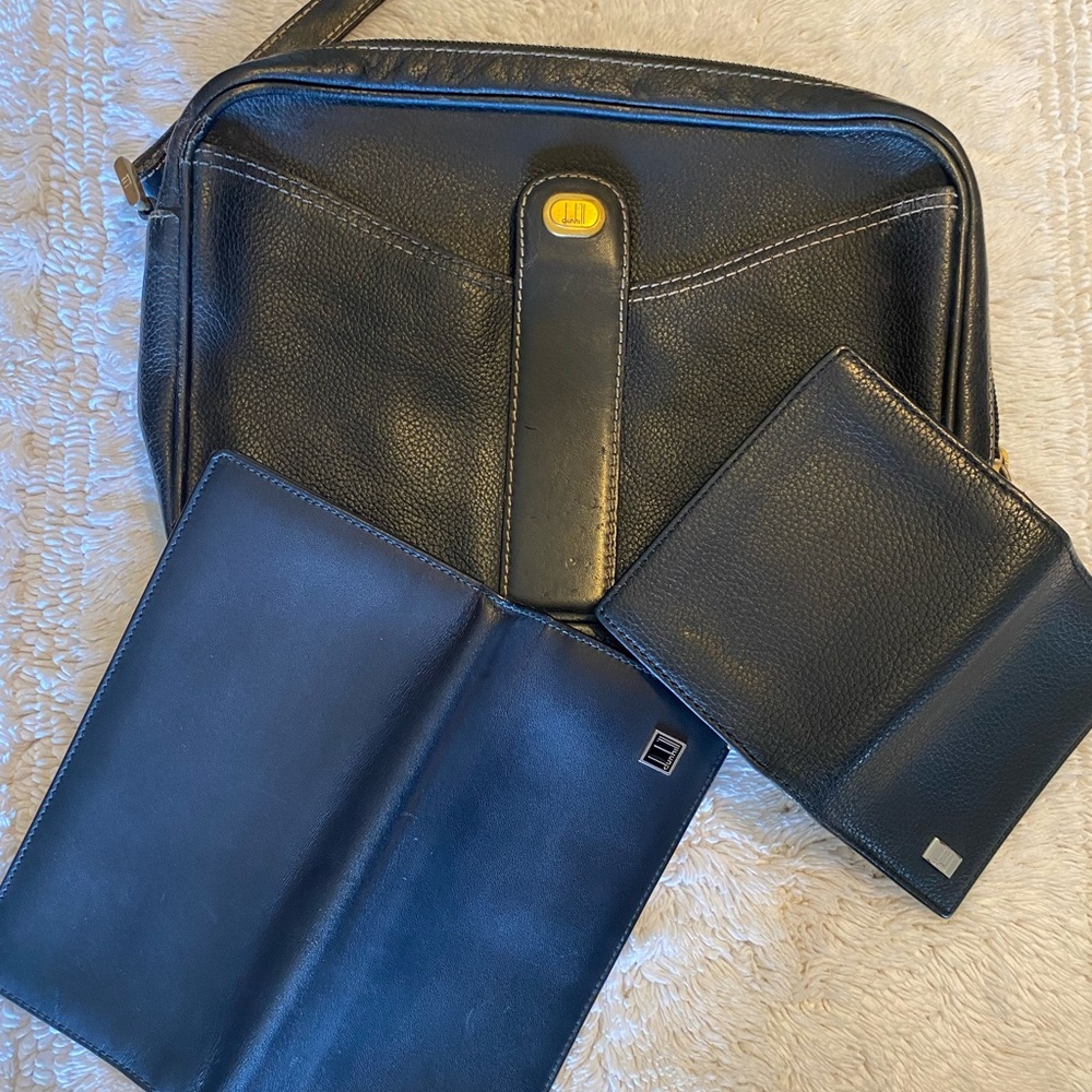 DunHill Black Leather Pouch/Checkbook/Wallet Set